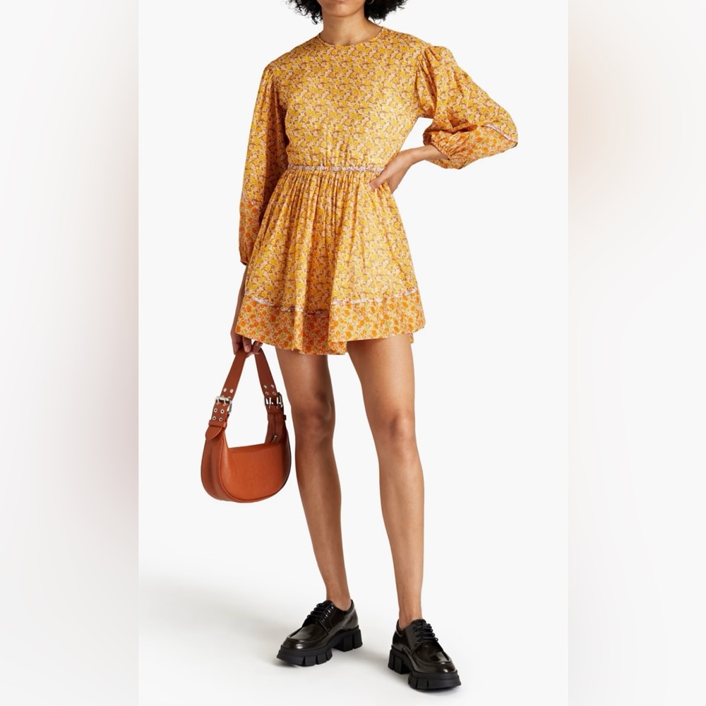 Maje Yellow Floral Long Sleeve Dress